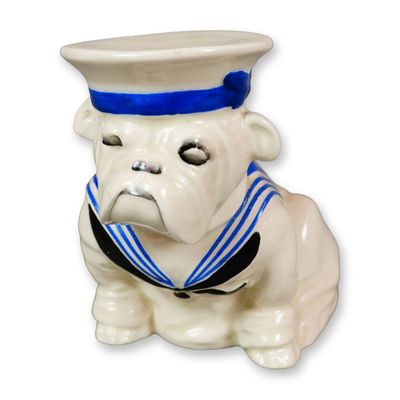 Royal Doulton Porcelain Medium Figurine, Bulldog Wearing Sailor Suit and Hat D6193