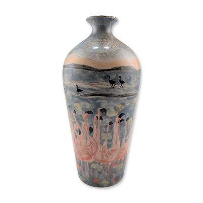 Cobridge Stoneware Flamingo Motif Vase