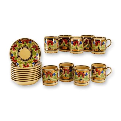 Sale Photo Thumbnail #301: 18pc Wedgwood Millicent Taplin Caneware Demitasse Cups and Saucers