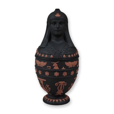 Sale Photo Thumbnail #135: Wedgwood Egyptian Revival Black Basalt and Rosso Antico Canopic Jar
