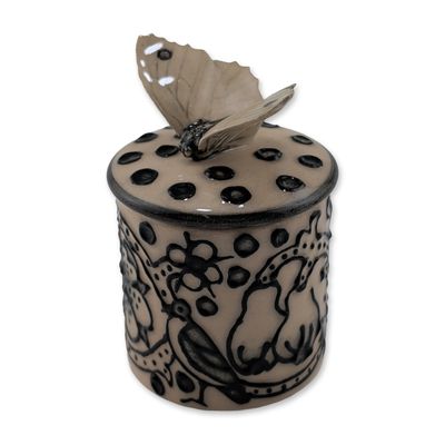 Sale Photo Thumbnail #368: Dennis Chinaworks by Sally Tuffin Miniature Butterfly Lidded Jar, Elizabethan Embroidery