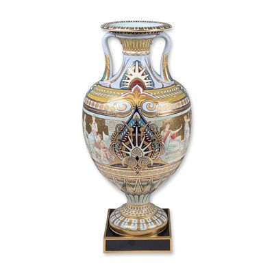 Sale Photo Thumbnail #176: Royal Doulton Minton Bicentenary Porcelain Double-Handle Amphora Vase and Plinth