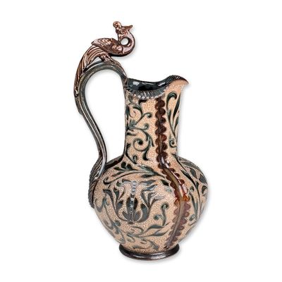 Doulton Lambeth by Mark V. Marshall Stoneware Peacock Handle Ewer