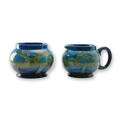 Sale Photo Thumbnail #352: 2pc Moorcroft Pottery Creamer and Sugar Bowl, Moonlit Blue