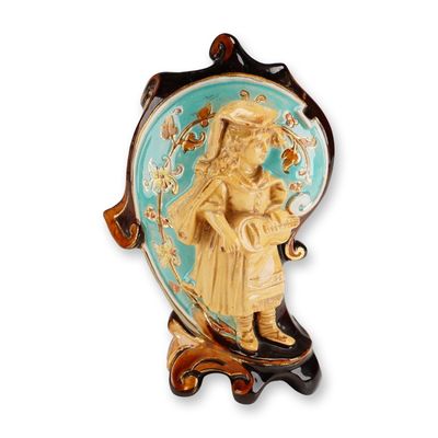 Sale Photo Thumbnail #106: Wilhelm Schiller and Son Art Nouveau Majolica Figural Vase No. 2204