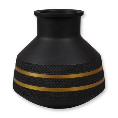 Sale Photo Thumbnail #331: Wedgwood by David Puxley Black Basalt and Gilt Engine-Turned Vase