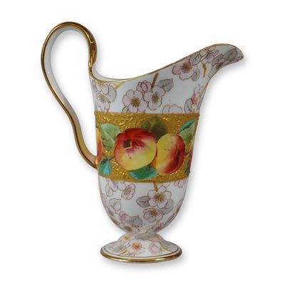 Sale Photo Thumbnail #315: Wedgwood Hand Painted Footed Cream Pitcher with Fruit and Floral Gilt Decoration