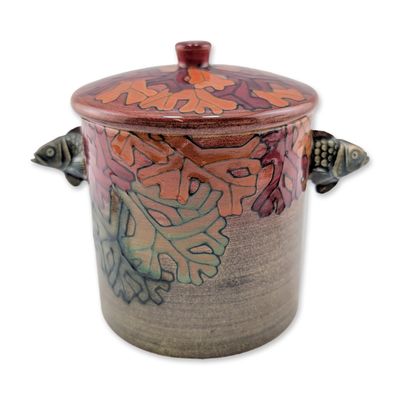 Sale Photo Thumbnail #172: Dennis Chinaworks by Sally Tuffin Lidded Fish Head Handle Jar