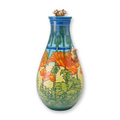 Sale Photo Thumbnail #170: Dennis China Works Pottery by Sally Tuffin, Large Poppies and Mice Lidded Vase