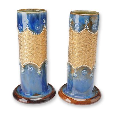Sale Photo Thumbnail #373: Pair of Royal Doulton Gilt Circle Ware Vases