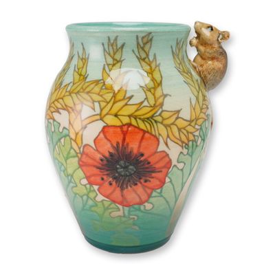 Sale Photo Thumbnail #365: Dennis China Works Pottery by Sally Tuffin Vase, Corn and Poppy with Mouse