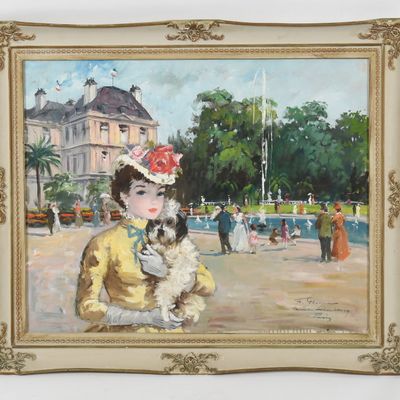 Sale Photo Thumbnail #265: Francois Gerome (French, b. 1895) Parisian Scene with Figures