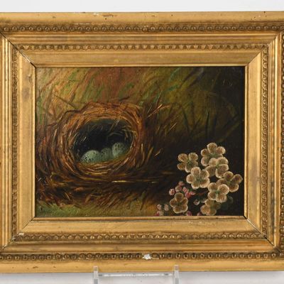 Sale Photo Thumbnail #258: English School (19th Century), Study of a Bird's Nest with Flowers