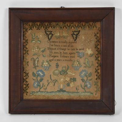 Sale Photo Thumbnail #370: A Pennsylvania Silk on Linen Sampler, c. 1830-1840