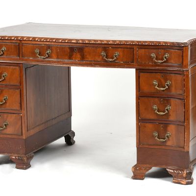 Sale Photo Thumbnail #328: An English Leather-Top Mahogany Pedestal Desk, Late 19th/ Early 20th Century