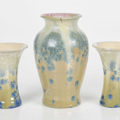 Sale Photo Thumbnail #381: Three Pisgah Forest (North Carolina, 1921-1962) Crystalline Pottery Vases