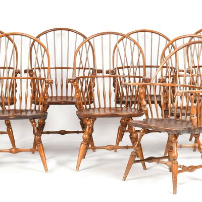 Sale Photo Thumbnail #360: A Set of Eight Reproduction Bentwood Windsor Armchairs, Wallace Nutting, Early 20th Century