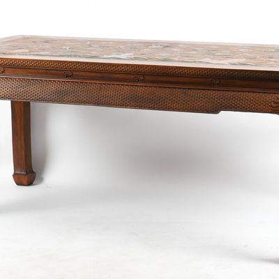 Sale Photo Thumbnail #159: A Chinese Carved Hardwood Altar Table with Inset Lacquer Panel, Late 20th Century