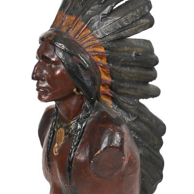 Sale Photo Thumbnail #363: A Polychrome-Decorated Papier Mache Native American Bust, 20th Century