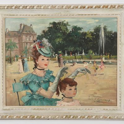 Sale Photo Thumbnail #253: Francois Gerome (French, b. 1895) Parisian Mother and Daughter