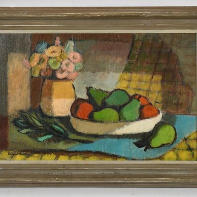 Sale Photo Thumbnail #305: Edmund Martino (Pennsylvania, 1915-2000), Still Life with Fruit and Flowers, 1958