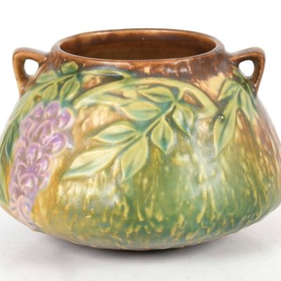 Sale Photo Thumbnail #395: A Roseville Pottery Wisteria Double-Handled Vase, c. 1933