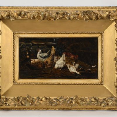 American School (19th c.) Farm Scene with Chickens