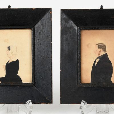 Sale Photo Thumbnail #264: A Pair of American School Miniature Profile Portraits of William and Ann Rees, Dated 1849