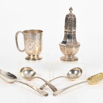 Sale Photo Thumbnail #436: Six Pieces of English Sterling Silver Table Wares, Various Makers, 18th Century and Later