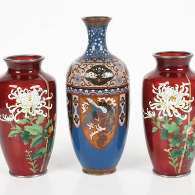 Sale Photo Thumbnail #193: Three Japanese Cloisonne Vases