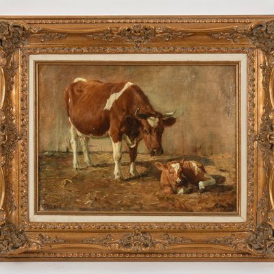 Charles Franklin Pierce (1844-1920) Cow and Calf