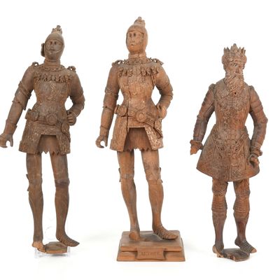 Sale Photo Thumbnail #103: Three Carved Fruitwood Medieval Figures, English or Continental, 19th Century
