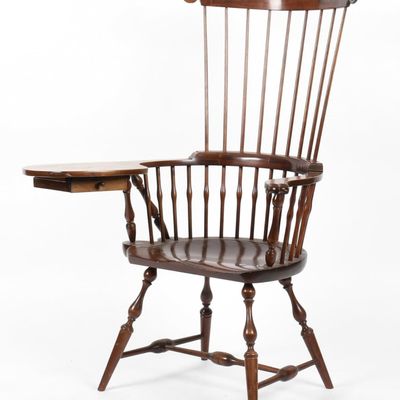Sale Photo Thumbnail #371: An American Cherrywood Reproduction Windsor Writing Armchair, 20th Century