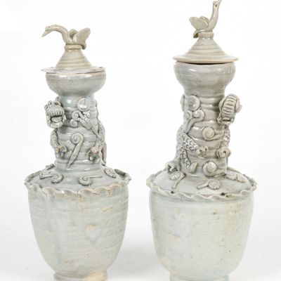 Sale Photo Thumbnail #173: Two Chinese Celadon Funerary Vases