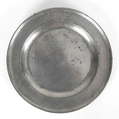 Sale Photo Thumbnail #354: A George I Pewter Charger, Dated 1716