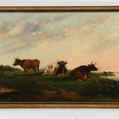 Sale Photo Thumbnail #259: English School (19th Century) Three Cows in a Landscape