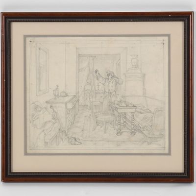 Adam Brenner (1800-1891) Interior Scene Sketch