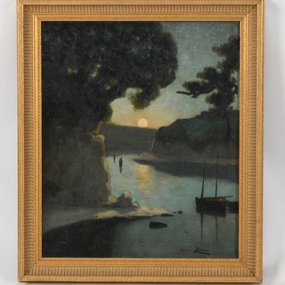 Sale Photo Thumbnail #283: Maurice Chabas (French, 1862-1947), Sunset Over the Water