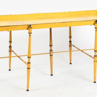 Sale Photo Thumbnail #132: A Mustard Tole-Peinte Tray-Top Low Table, Trouvailles Inc., Massachusetts, Mid 20th Century