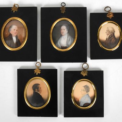 Sale Photo Thumbnail #295: Five Watercolor Portrait Miniatures, Probably English, 19th Century