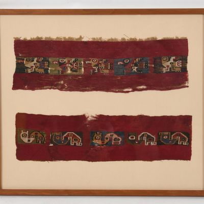Sale Photo Thumbnail #123: Two Framed Chancay Woven Textile Fragments, Peru, c. 1300-1500
