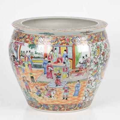 Sale Photo Thumbnail #175: A Chinese Export Rose Medallion Porcelain Fish Bowl Jardiniere, Late 19th/ 20th Century