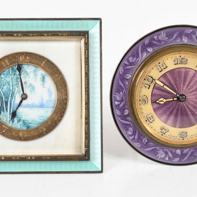 Sale Photo Thumbnail #444: Two Swiss Enameled Desk Clocks