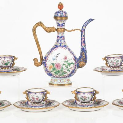 Sale Photo Thumbnail #190: A Chinese Enameled-Brass Tea Set