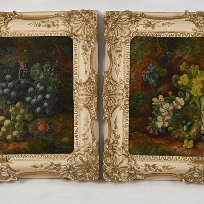 Henry John Livens (English, 1848-1943), A Pair of Still-Life: Fruit and Flowers, 1879
