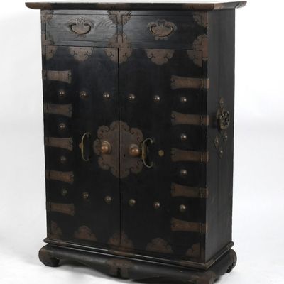 Sale Photo Thumbnail #162: A Korean Ebonized and Brass-Mounted Cabinet, 20th Century