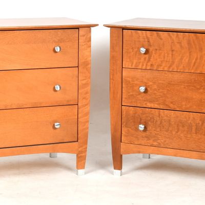 Sale Photo Thumbnail #314: A Pair of Cherrywood-Veneered Three-Drawer Commodes, Modern