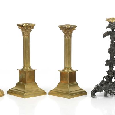 Sale Photo Thumbnail #105: Three Pair of Gilt Bronze and Patinated-Metal Candlesticks, Late 19th/ 20th Century