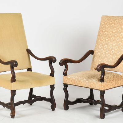 Sale Photo Thumbnail #146: A Near Pair of Louis XIV Fruitwood Fauteuils, 18th Century and Later