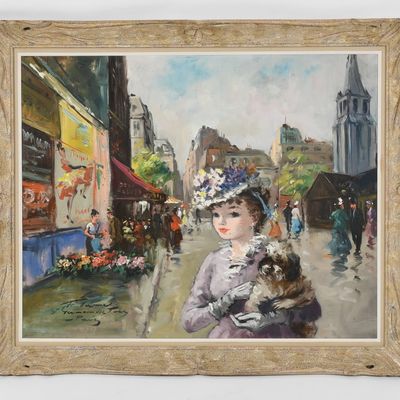Francois Gerome (French, b. 1895) Parisian Woman with Dog